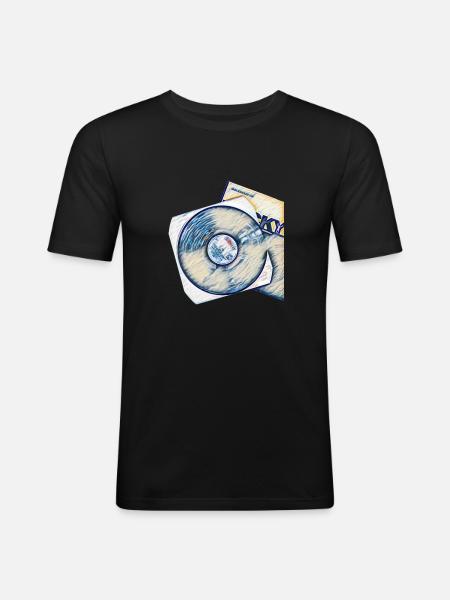 Schallplatte mit Cover - Männer Slim Fit T-Shirt - Schwarz