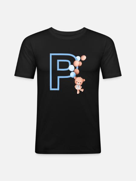 Blauer Buchstabe P Bär - Männer Slim Fit T-Shirt - Schwarz