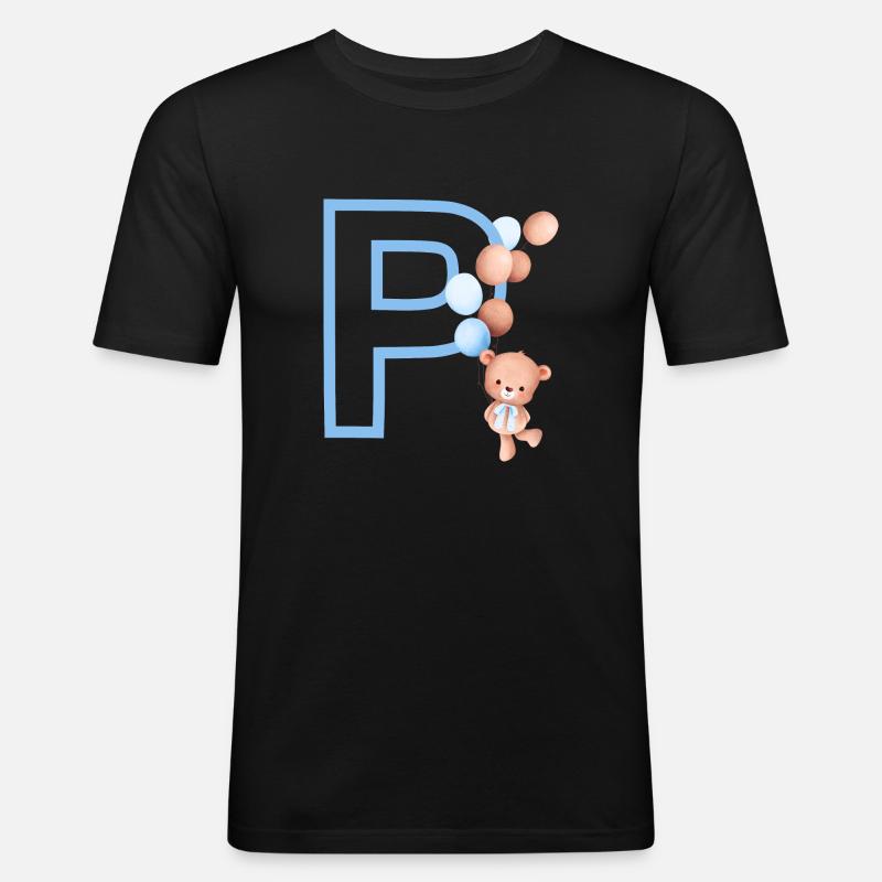 Blauer Buchstabe P Bär - Männer Slim Fit T-Shirt - Schwarz