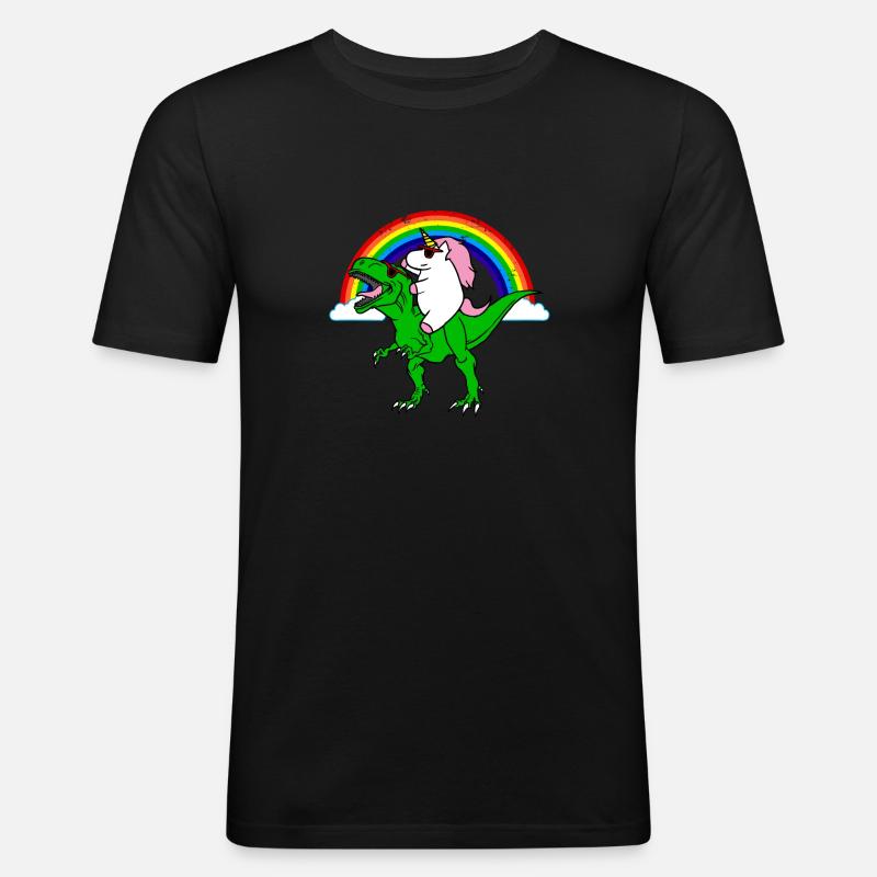 Dinosaurier und Einhörner Geschenk - Männer Slim Fit T-Shirt - Schwarz