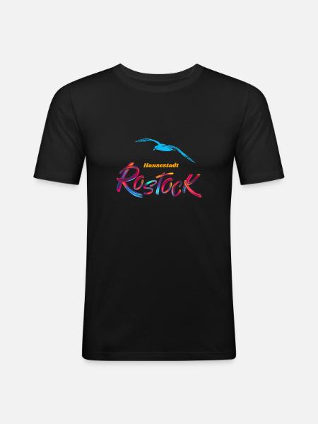 Rostock Hansestadt-Möwe - Männer Slim Fit T-Shirt - Schwarz
