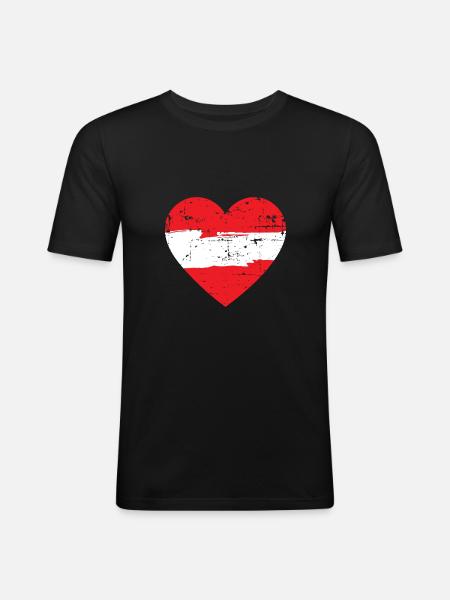 Austria Heart Flag - Men's Slim Fit T-Shirt - black