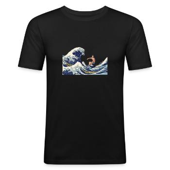 Surfer Große Welle vor Kanagawa Japanisches Surf - Männer Slim Fit T-Shirt - Schwarz - Vorne - Nik (191cm)