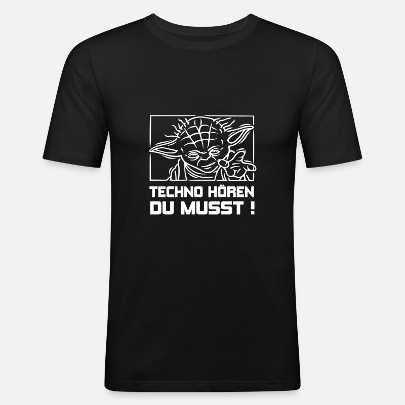 TECHNO HÖREN DU MUSST ! + - Männer Slim Fit T-Shirt - Schwarz