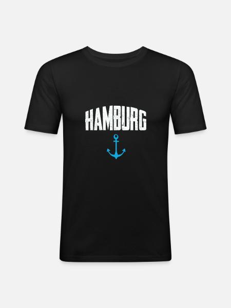 Hamburg, Anker, Hafen, Perle - Männer Slim Fit T-Shirt - Schwarz