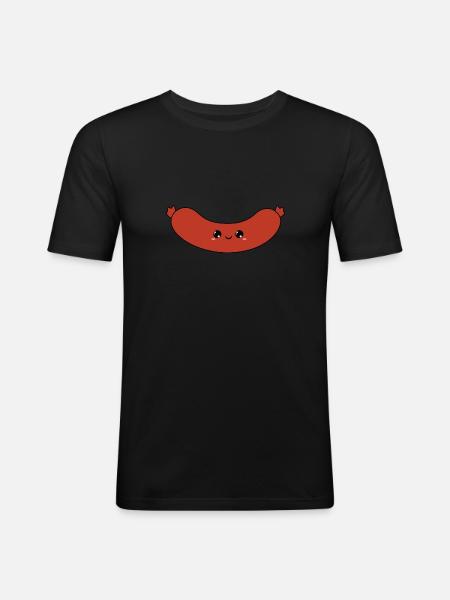 cute smiling sausage, sweet smiling sausage - Men's Slim Fit T-Shirt - black