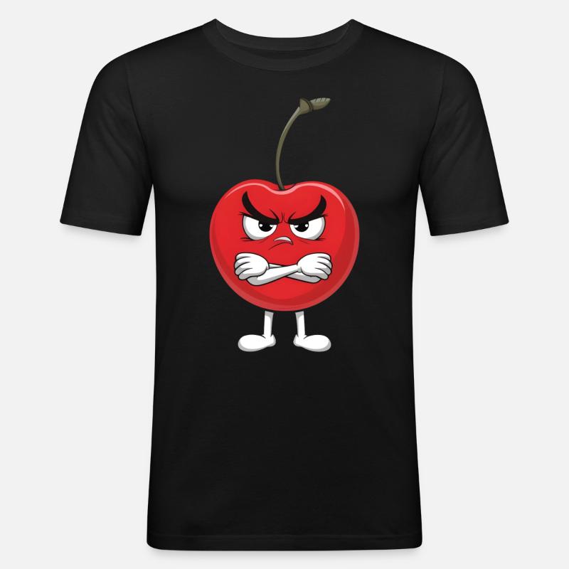 Kirsche - Männer Slim Fit T-Shirt - Schwarz