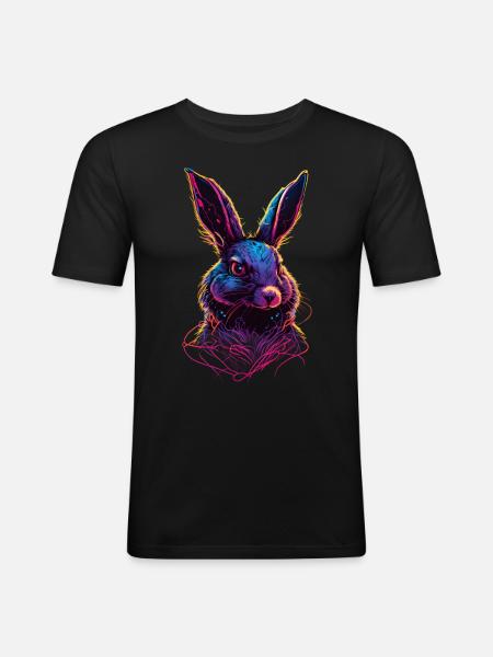 Rabbit Synthwave 80 s gift - Men's Slim Fit T-Shirt - black