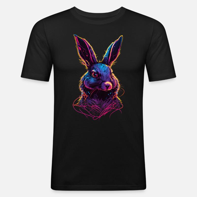 Rabbit Synthwave 80 s gift - Men's Slim Fit T-Shirt - black