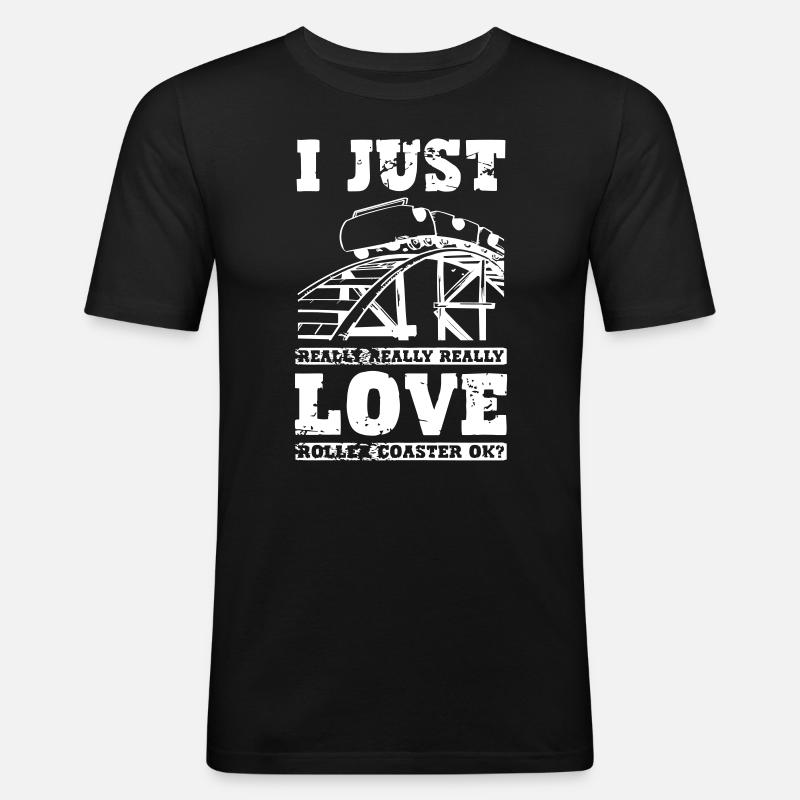 I Love Roller Coaster - Männer Slim Fit T-Shirt - Schwarz