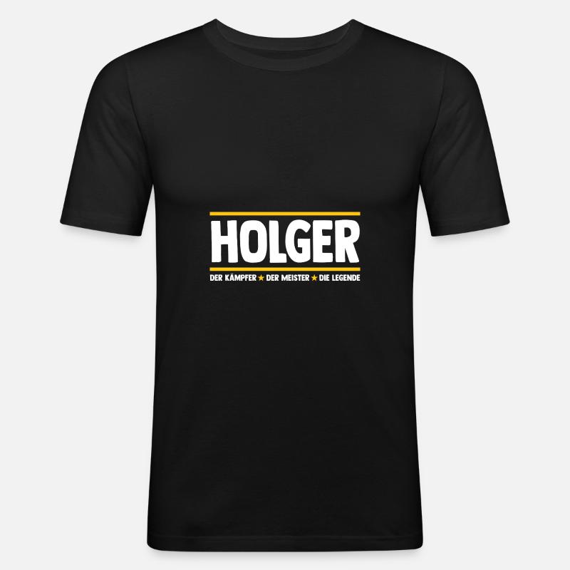 Holger - Männer Slim Fit T-Shirt - Schwarz