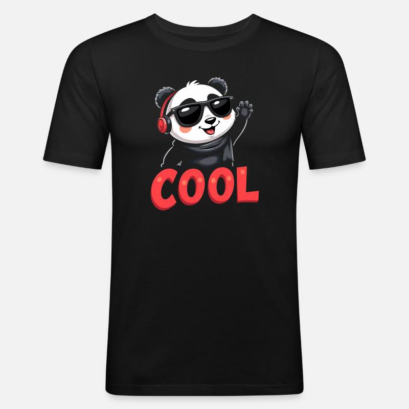 cooler Panda - Männer Slim Fit T-Shirt - Schwarz