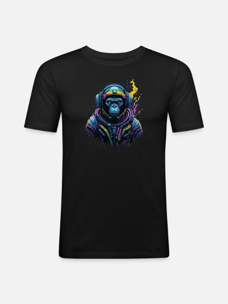 monkey cosmonaut - Männer Slim Fit T-Shirt - Schwarz