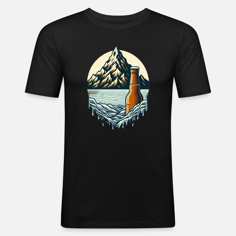 Gipfelsee mit Bierflasche - Männer Slim Fit T-Shirt - Schwarz