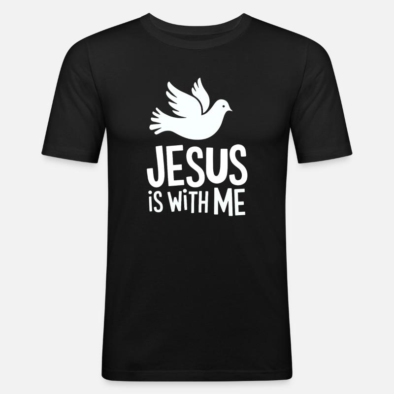 Jesus is with me - Männer Slim Fit T-Shirt - Schwarz