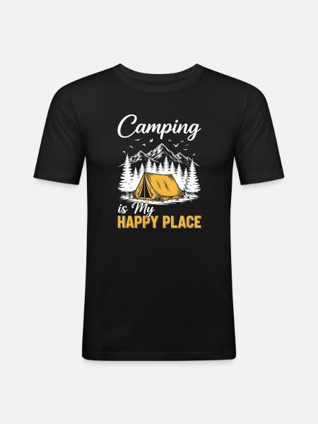 Camping is my happy place - Men's Slim Fit T-Shirt - black