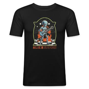 Alien Live On Mars lustige Band Shirt Parodie - Männer Slim Fit T-Shirt - Schwarz - Vorne - Nik (191cm)