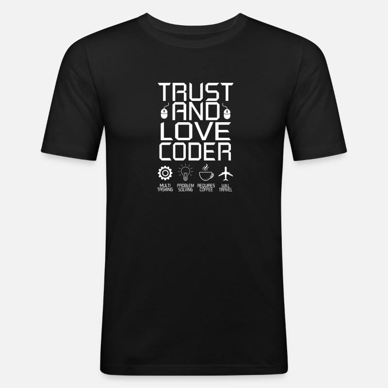 Coder Programmierer Kaffee Entwickler Geschenk - Männer Slim Fit T-Shirt - Schwarz