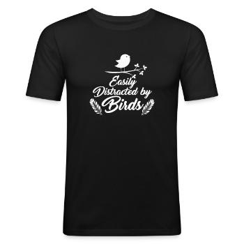 observation des oiseaux - T-shirt près du corps Homme - noir - Devant - Nik (191cm)