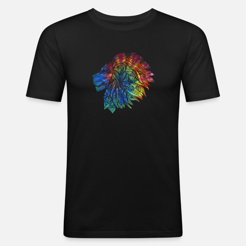 Psychedelisches Löwen-Design-Geschenk. Regenbogen Mandala - Männer Slim Fit T-Shirt - Schwarz