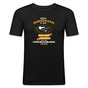 dobermann - Männer Slim Fit T-Shirt - Schwarz - Vorne - Nik (191cm)