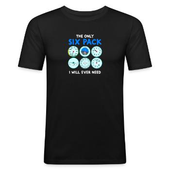 Pilot six pack - Fliegen, Flugzeug, Flugstunde - Männer Slim Fit T-Shirt - Schwarz - Vorne - Nik (191cm)