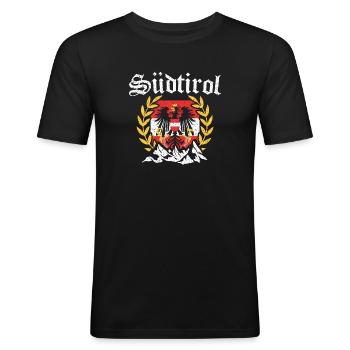 Südtirol mit Bergen Wappen Adler Tirol Österreich - Männer Slim Fit T-Shirt - Schwarz - Vorne - Nik (191cm)