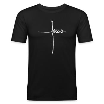Jésus religion christianisme dieu père croix - T-shirt près du corps Homme - noir - Devant - Nik (191cm)