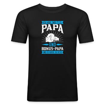 Bonus Papa Bonuspapa Stiefpapa Spruch Geschenk - Männer Slim Fit T-Shirt - Schwarz - Vorne - Nik (191cm)