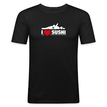 Ich liebe Sushi Sexy Versaut - Männer Slim Fit T-Shirt - Schwarz - Vorne - Nik (191cm)