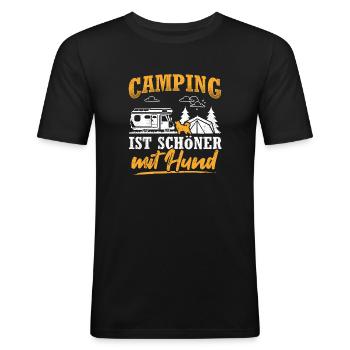 Camping ist schöner mit Hund Camping Hund Wohnmobi - Männer Slim Fit T-Shirt - Schwarz - Vorne - Nik (191cm)