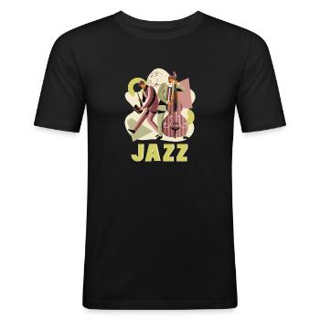 Jazz Musiker Geschenk Sax / Saxophon Kontrabass - Männer Slim Fit T-Shirt - Schwarz - Vorne - Nik (191cm)