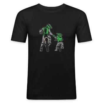 Motocross Vater & Sohn Motorradfahrer Geschenk - Männer Slim Fit T-Shirt - Schwarz - Vorne - Nik (191cm)