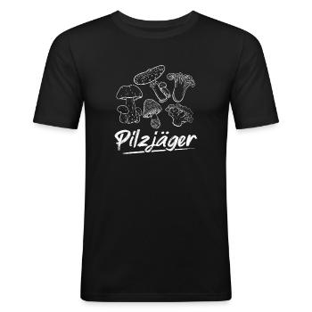 PILZJÄGER Pilze Sammeln Pilzsammler Pilzsaison Pil - Männer Slim Fit T-Shirt - Schwarz - Vorne - Nik (191cm)