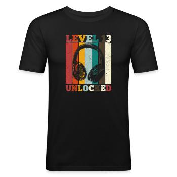 13.Geburtstag Jungen Video Gamer Level 13 Unlocked - Männer Slim Fit T-Shirt - Schwarz - Vorne - Nik (191cm)