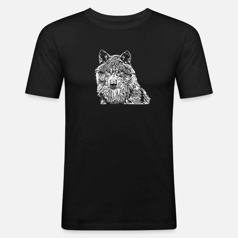 Wolf - Männer Slim Fit T-Shirt - Schwarz