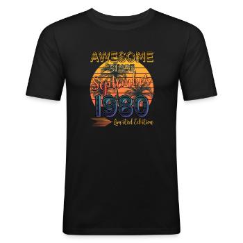 Génial depuis septembre 1980 Édition limitée - T-shirt près du corps Homme - noir - Devant - Nik (191cm)