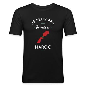 Je peux pas je vais au Maroc - T-shirt près du corps Homme - noir - Devant - Nik (191cm)