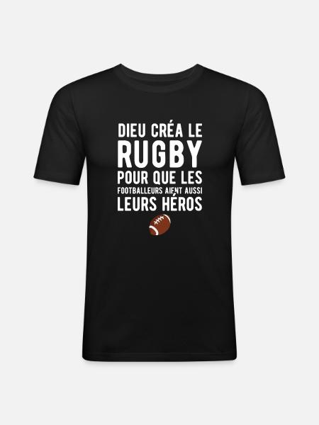 Dieu créa le rugby humour - T-shirt près du corps Homme - noir
