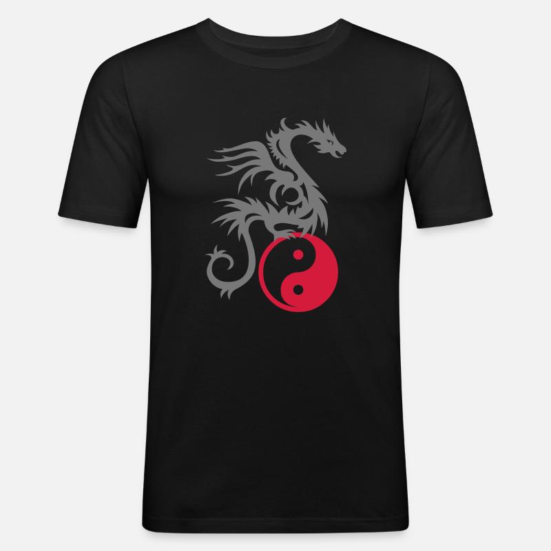 Drachen DRAKO | Yin & Yang - Männer Slim Fit T-Shirt - Schwarz