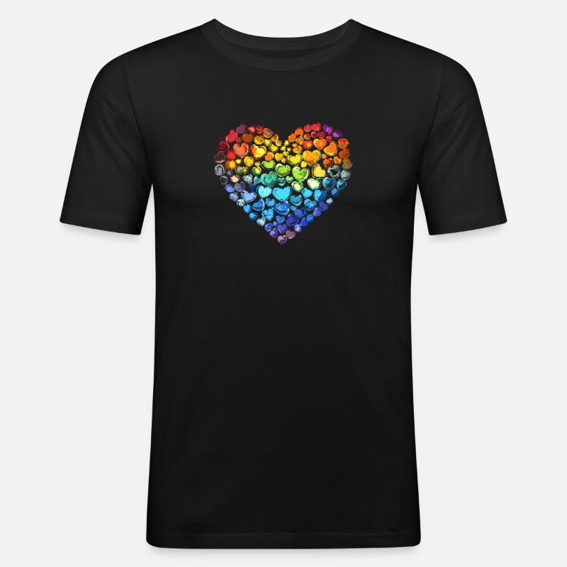 Regenbogen Herz - Männer Slim Fit T-Shirt - Schwarz