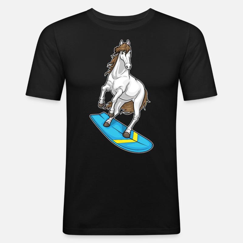Pferd Surfer Surfbrett - Männer Slim Fit T-Shirt - Schwarz