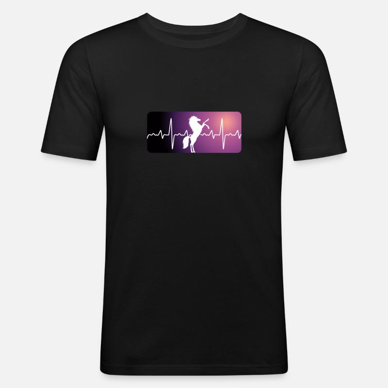 Pferd Herz EKG - Männer Slim Fit T-Shirt - Schwarz