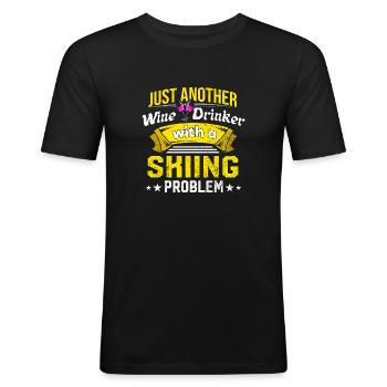 Buveurs de vin avec un problème de ski, amateurs de vin plus drôles - T-shirt près du corps Homme - noir - Devant - Nik (191cm)