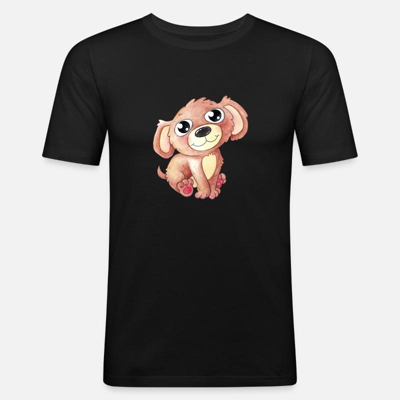 Niedlicher Comic Hund - Männer Slim Fit T-Shirt - Schwarz