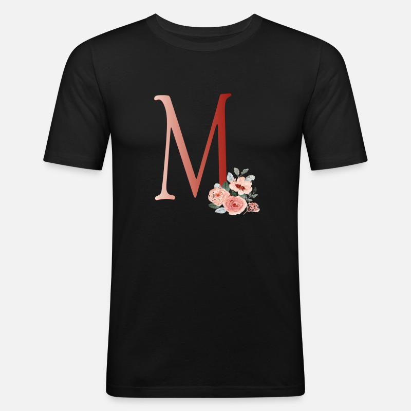 Buchstabe M mit Blumen - Männer Slim Fit T-Shirt - Schwarz