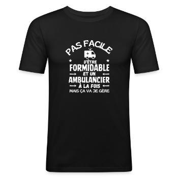 AMBULANCIER FORMIDABLE - T-shirt près du corps Homme - noir - Devant - Nik (191cm)