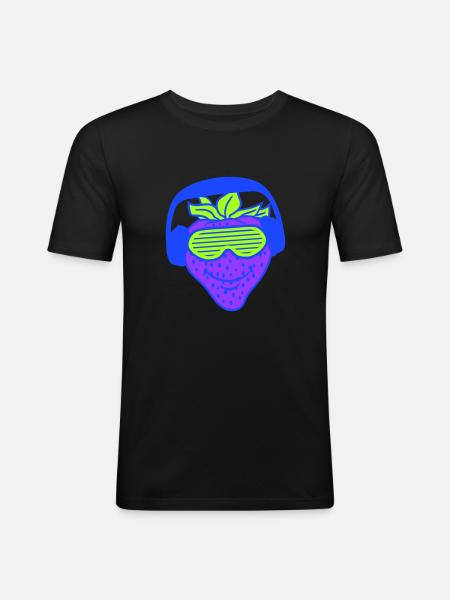 Jordbær DJ Frugt Ansigt Grins Party Club Musik - Herre Slim Fit T-Shirt - sort