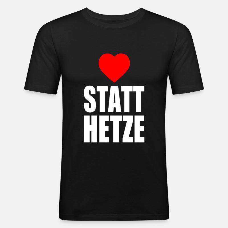 Herz statt hetze - Männer Slim Fit T-Shirt - Schwarz