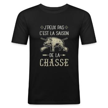 j'peux pas chasseur chassé chasse chasser - T-shirt près du corps Homme - noir - Devant - Nik (191cm)